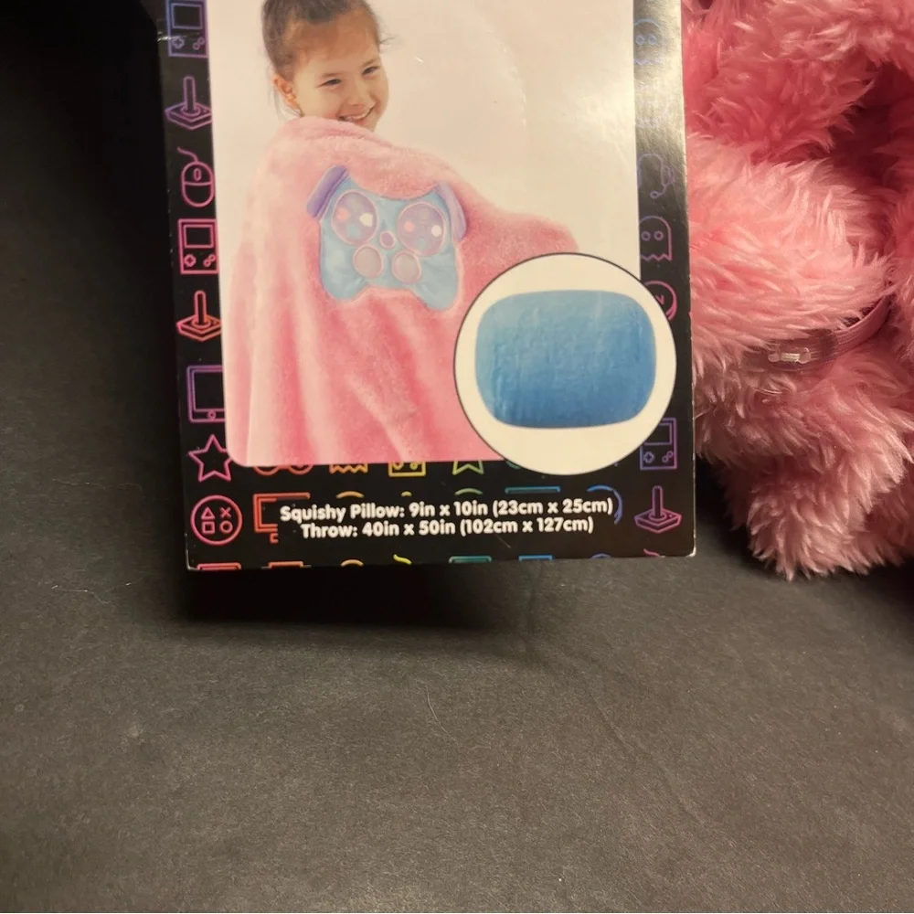NWT Bolster Teal pillow and Pink throw set featuring a gaming controller‎ design